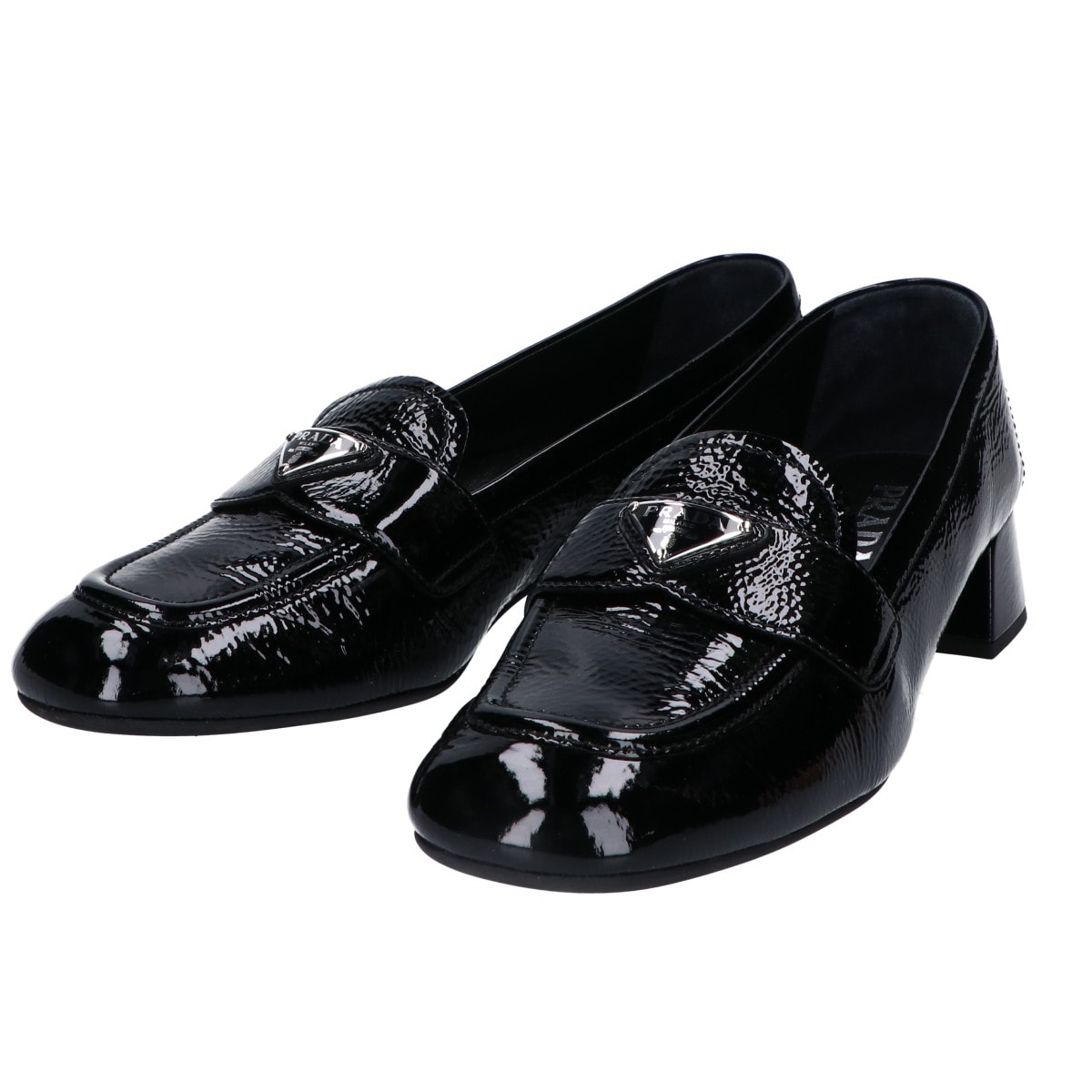 プラダ 美品 ブラック トライアングルロゴ パテント ローファー 39 1/2