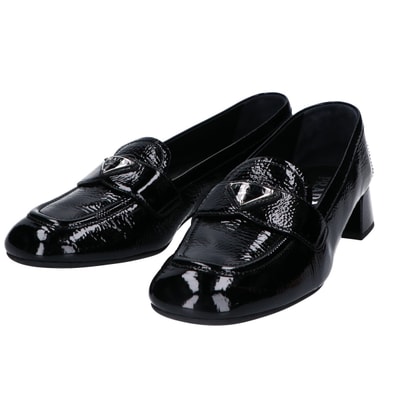 プラダ 美品 ブラック トライアングルロゴ パテント ローファー 39 1/2