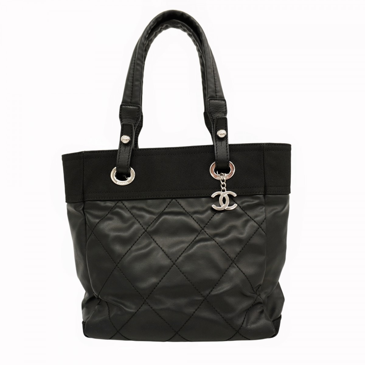 【6db1886-k】シャネル トートバッグ パリビアリッツ レザー ブラック シルバー金具【中古】レディース
