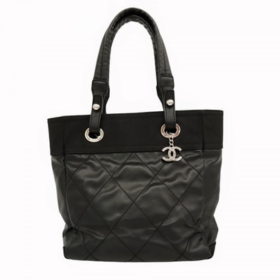 【6db1886-k】シャネル トートバッグ パリビアリッツ レザー ブラック シルバー金具【中古】レディース