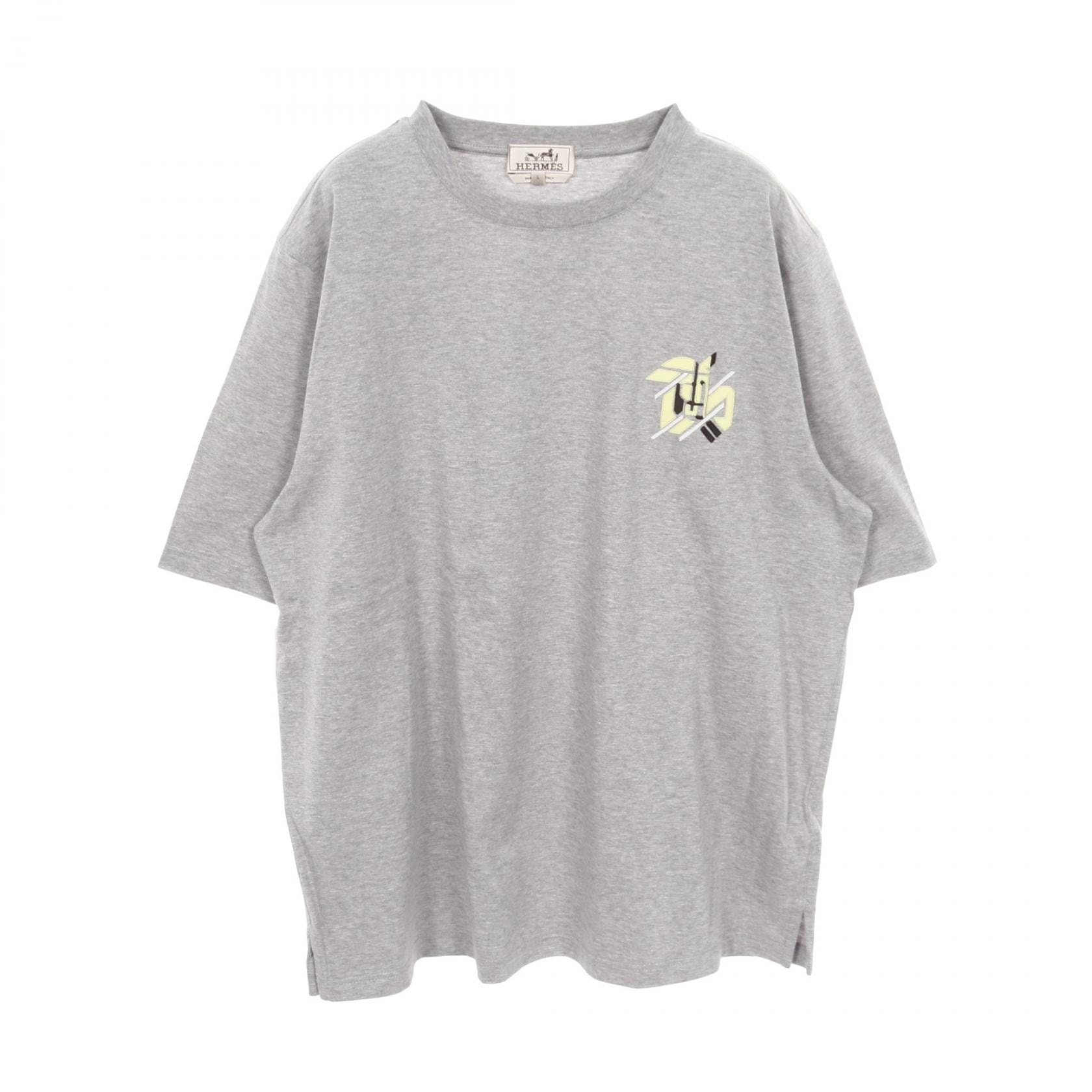エルメス HERMES ミニレザーパッチ カットソー 衣料品 トップス コットン メンズ グレー系 【中古】