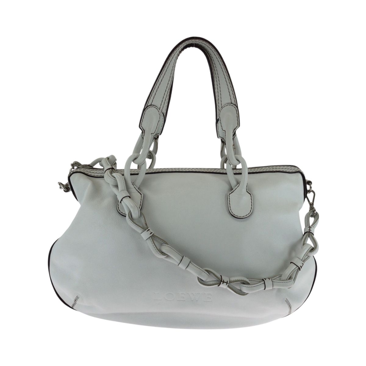 美品 LOEWE ロエベ フィエスタ ホワイト シルバー金具 レザー ショルダーバッグ トートバッグ ハンドバッグ 2way 502481 【中古】