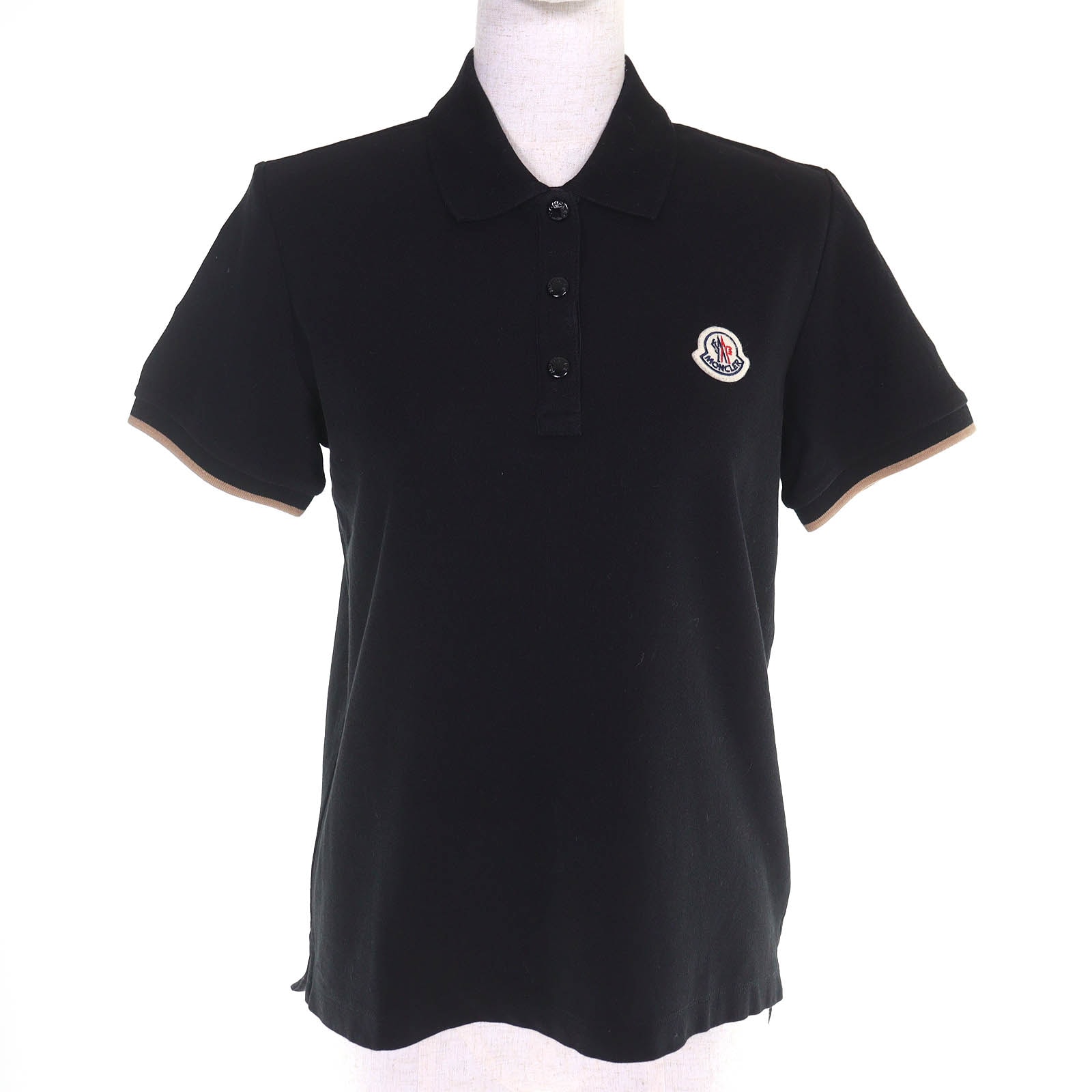 美品 モンクレール ロゴワッペン 鹿の子 半袖ポロシャツ 黒 レディース S