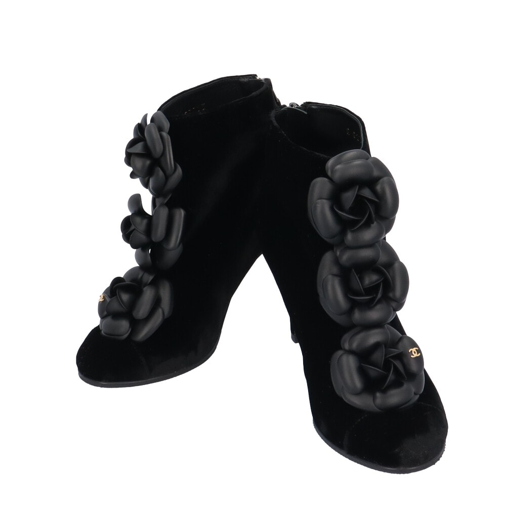 シャネル カメリア ブーツ ベロア G27313 レディース CHANEL  中古