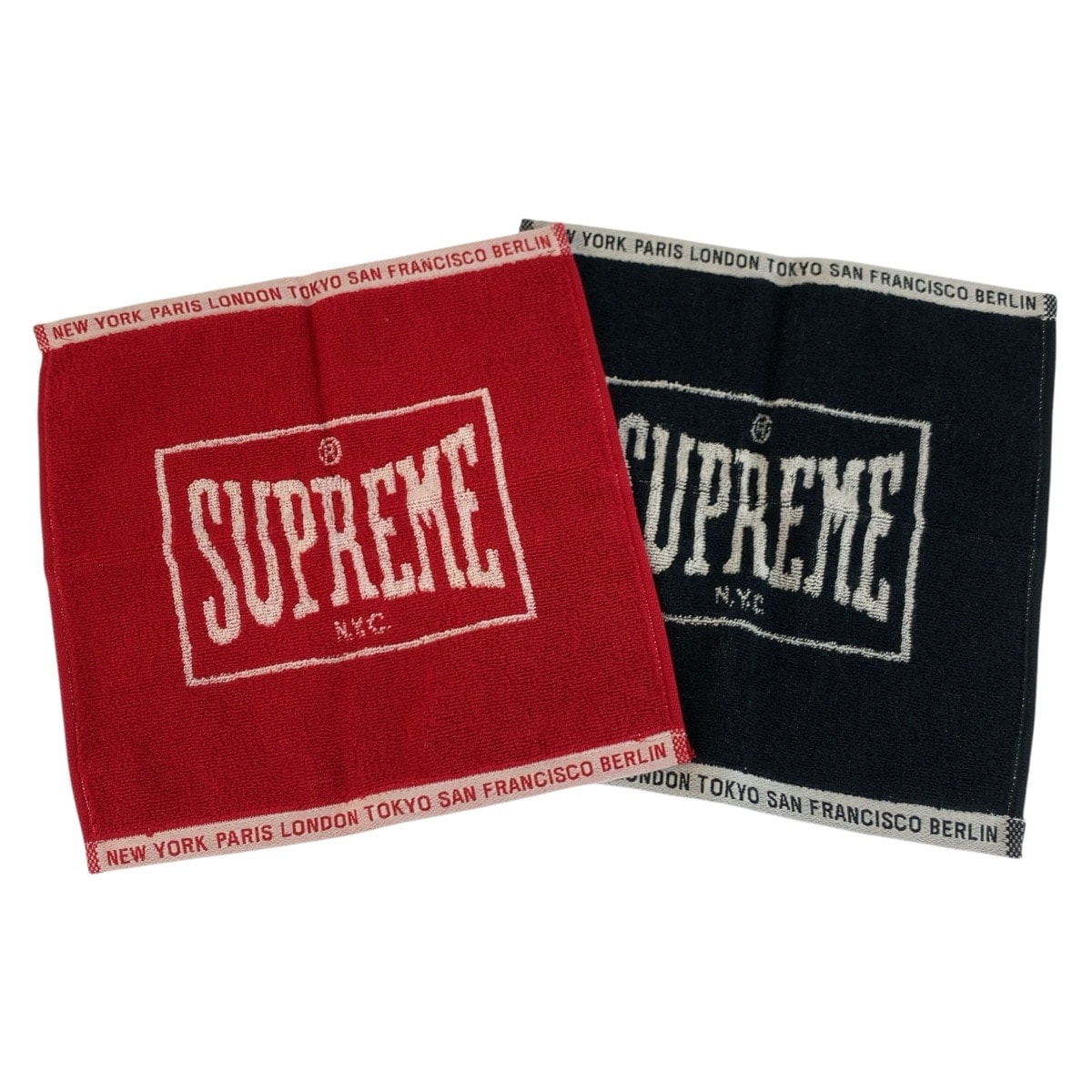 新品未使用 Supreme シュプリーム 今治タオル 2枚セット レッド ブラック コットン ポケットタオル ハンドタオル 604420 【中古】
