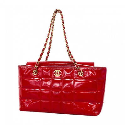 【6dd4581-k】シャネル ハンドバッグ チョコバー パテントレザー レッド ゴールド金具【中古】レディース