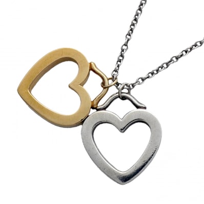 【6jcb0911-k】ティファニー ネックレス センチメンタル/ダブルハート K18YG イエローゴールド シルバー925【中古】レディース