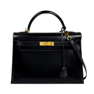 エルメス HERMES ハンドバッグ ショルダーバッグ ケリー32 外縫い ボックスカーフ ブラック ゴールド レディース【中古】 z11203