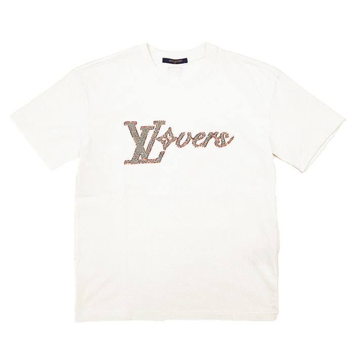 【極美品】LOUIS VUITTON ルイ・ヴィトン 半袖Tシャツ サイズ M メンズ 24AW LV Lovers ロゴ ビース メタリック コットン100% トップス オフホワイト 白 イタリア製