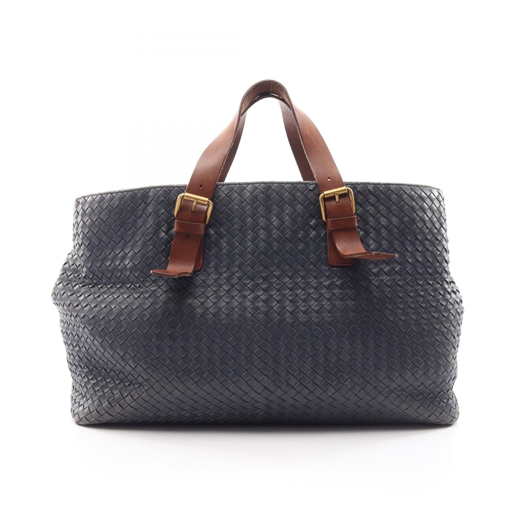 ボッテガヴェネタ BOTTEGA VENETA イントレチャート トートバッグ バッグ レザー レディース ネイビー系 / ブラウン系 189632 【中古】