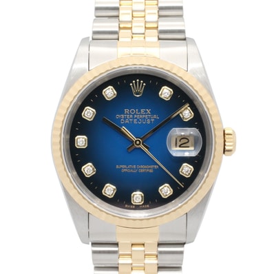 ロレックス ROLEX デイトジャスト 10Pダイヤ Y番 腕時計 時計 K18(イエローゴールド) ステンレススチール ダイヤモンド メンズ ブルー系 ブルーグラデーション/新ダイヤ 16233G 【中古】
