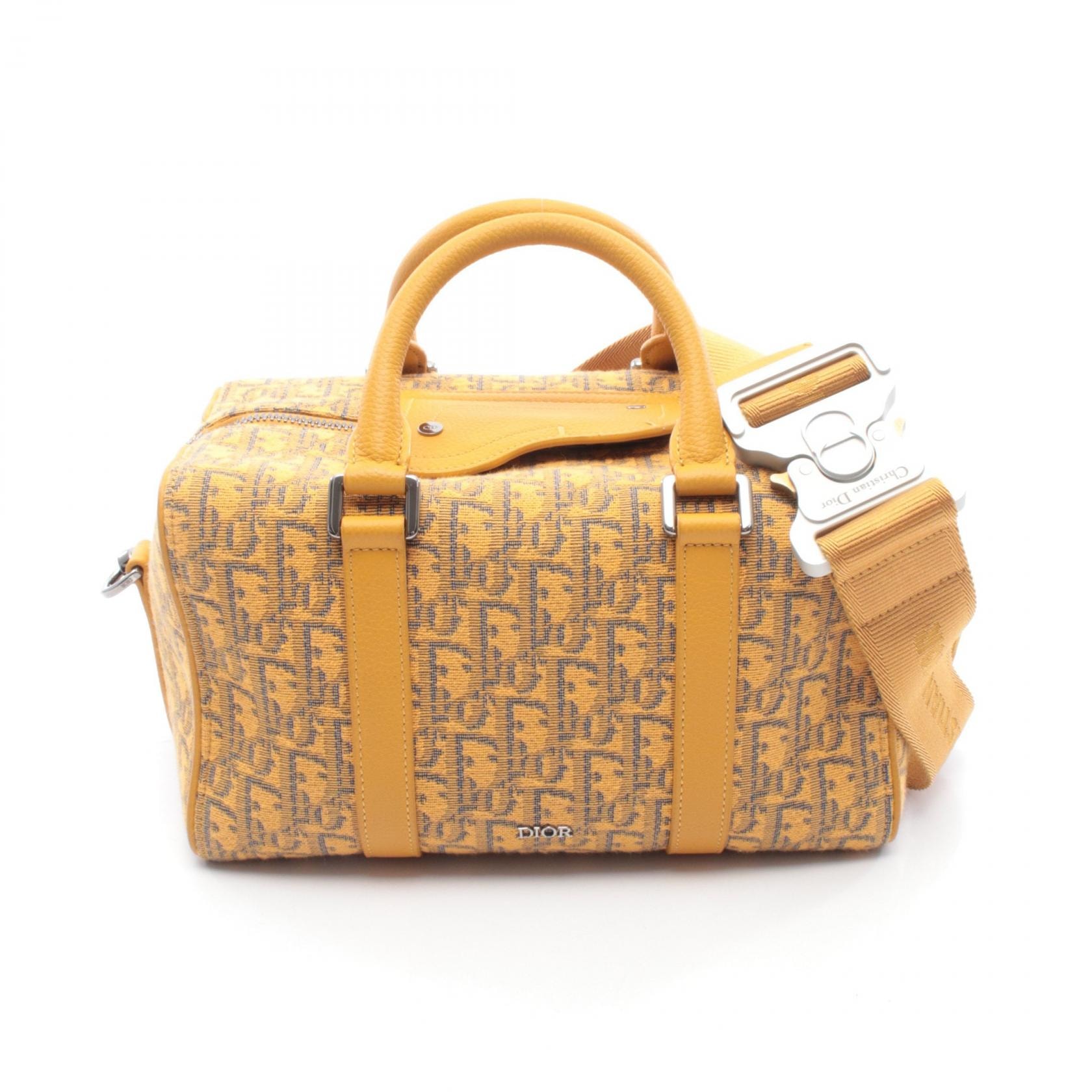 ディオール Dior ランゴ 26 ハンドバッグ バッグ キャンバス レザー レディース イエロー系 / ネイビー系 20-BO-0281 【中古】