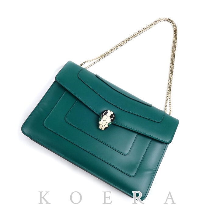 BVLGARI ブルガリ セルペンティ フォーエバー チェーンショルダー ショルダーバッグ グリーン 35362 レディース【中古】【極美品】