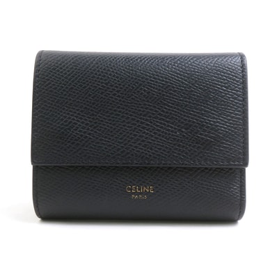 セリーヌ CELINE 三つ折り財布 スモール トリフォールド ウォレット レザー ブラック レディース【中古】 r11351k