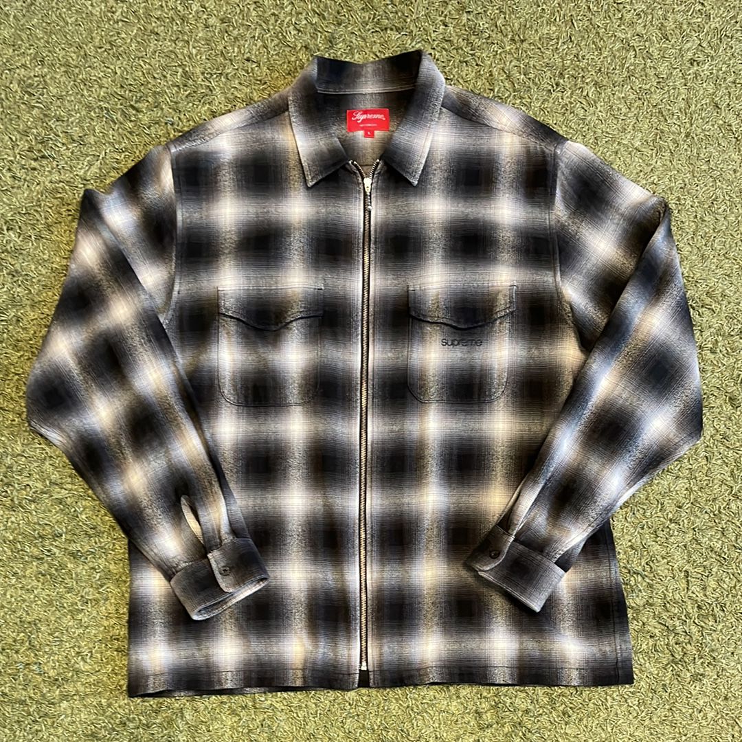 Supreme Shadow Plaid Flannel Zip Up Shirt "Black"