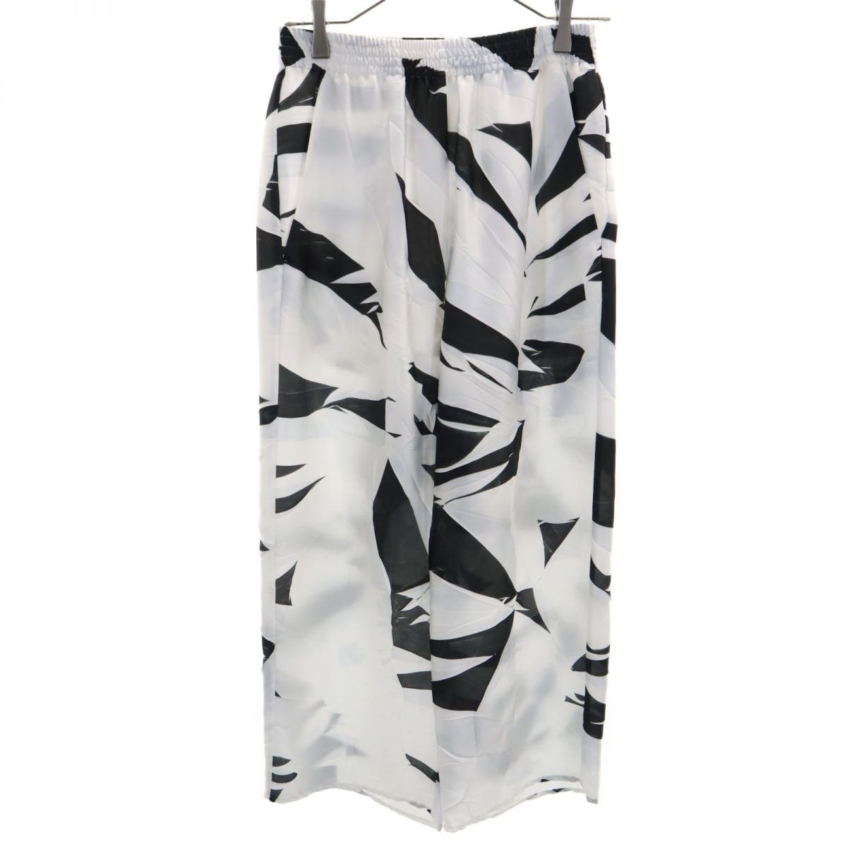 MM6 エムエムシックス イタリア製 総柄 シャーリング加工 クロップドパンツ 36 ホワイト系 ワイド ゴム仕様