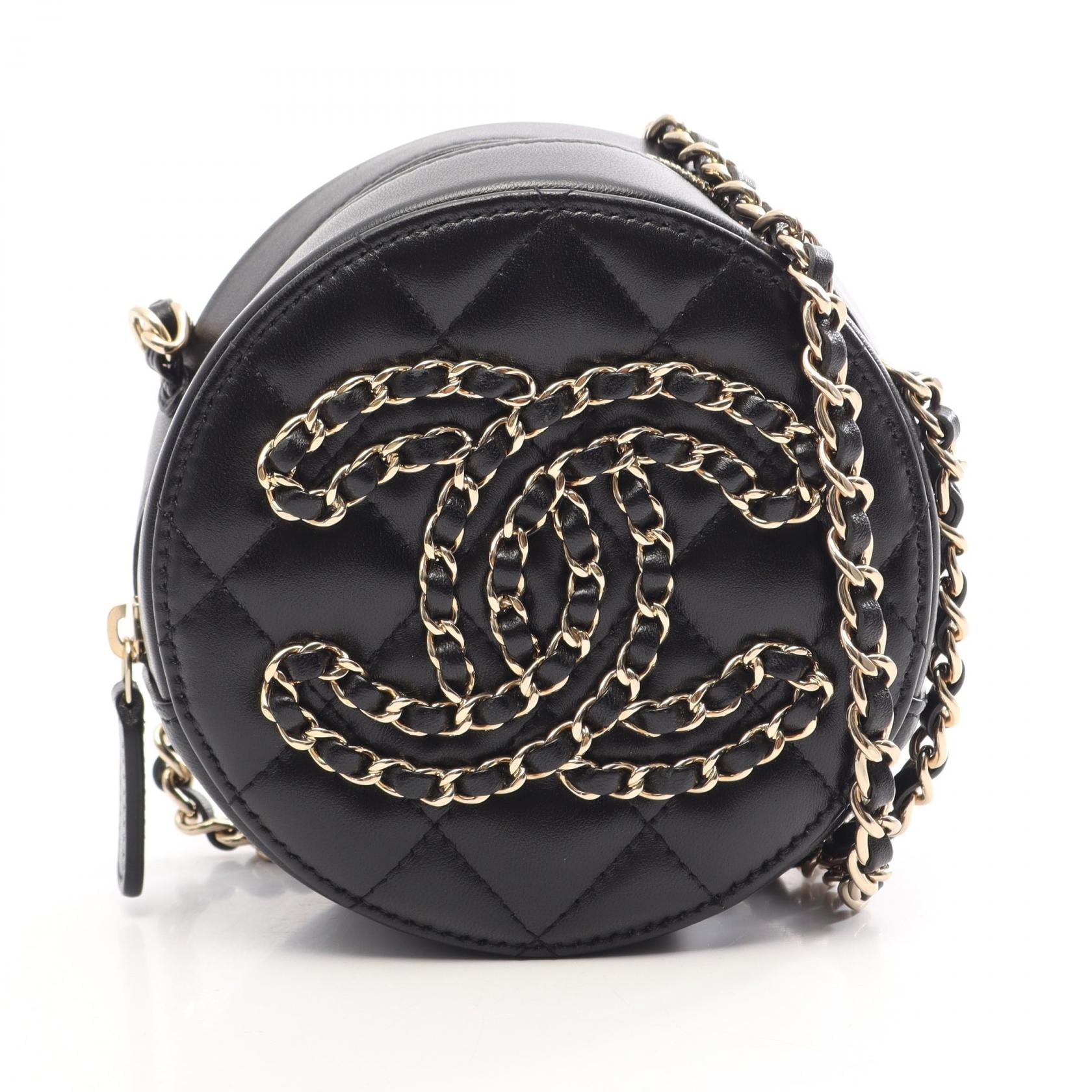 シャネル CHANEL マトラッセ ラウンド ショルダーバッグ バッグ ラムスキン(羊革) レディース ブラック系 AP1728 【中古】
