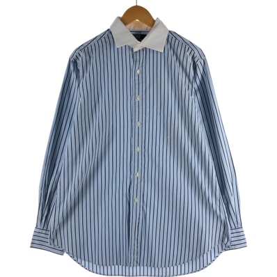 古着 ラルフローレン Ralph Lauren POLO by Ralph Lauren ワイドカラー ストライプ柄 クレリックシャツ メンズL相当/eaa537182