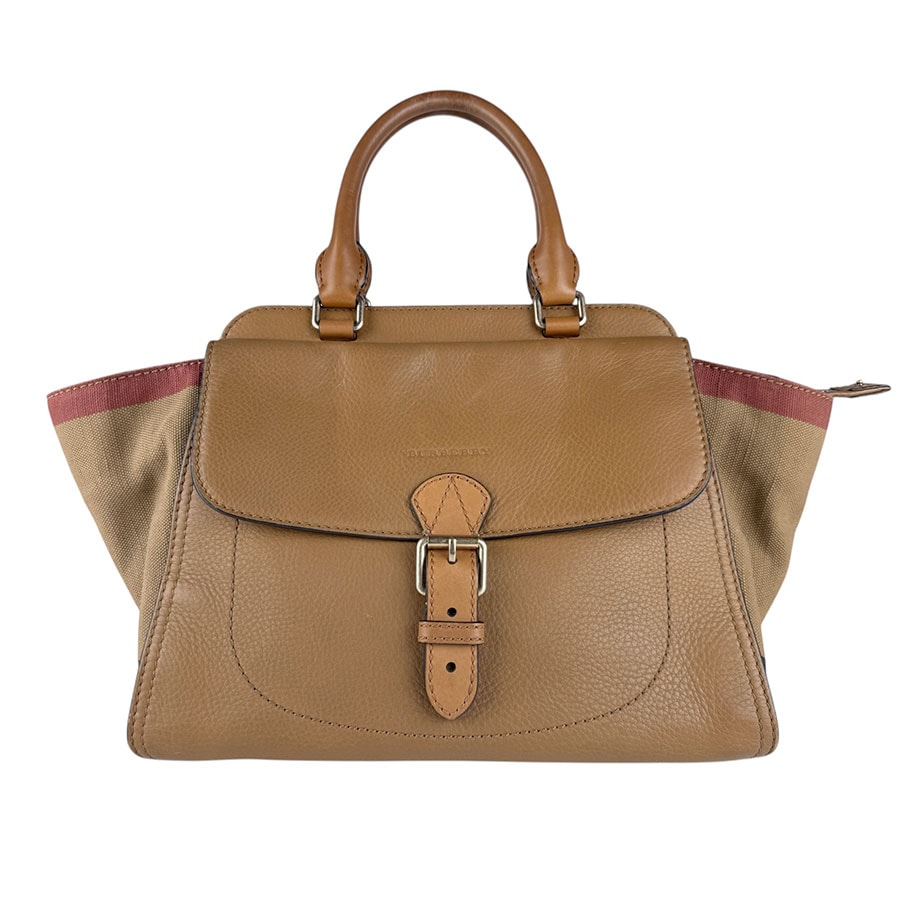 バーバリー BURBERRY ハンドバッグ ショルダーバッグ レザー/キャンバス キャメル レディース【中古】 z9014