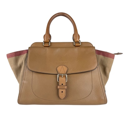 バーバリー BURBERRY ハンドバッグ ショルダーバッグ レザー/キャンバス キャメル レディース【中古】 z9014