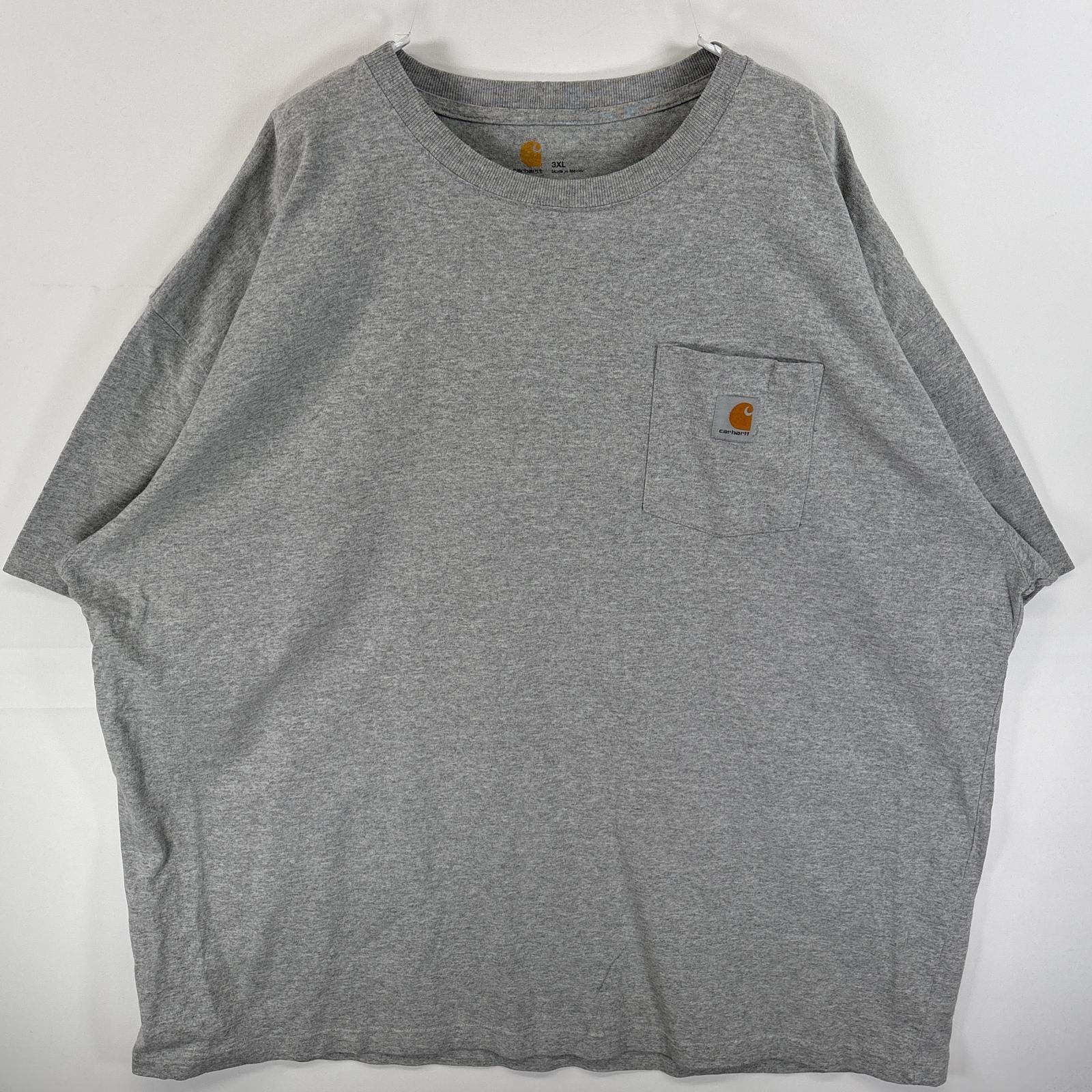 古着 カーハート Carhartt 半袖Tシャツ ワンポイント ロゴ 胸ポケ 大きいサイズ 3XL  グレー系 無地 メンズ