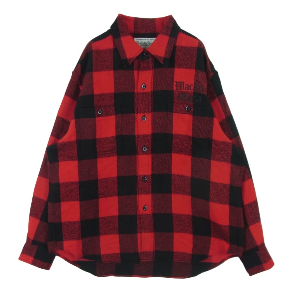 WACKO MARIA ワコマリア 24SS 24SSE-WMS-RC02 FLANNEL REGULAR COLLAR SHIRT TYPE-2 フランネル レギュラー カラー 長袖 シャツ レッド系 ブラック系 M【中古】