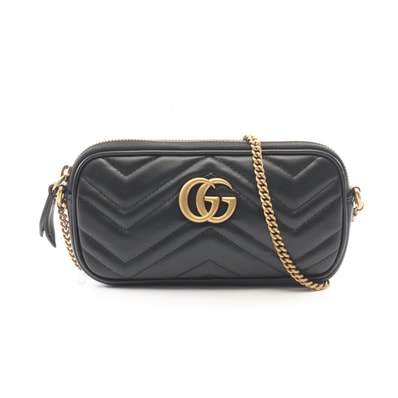 グッチ GUCCI GGマーモント ショルダーバッグ バッグ レザー レディース ブラック系 598596 【中古】