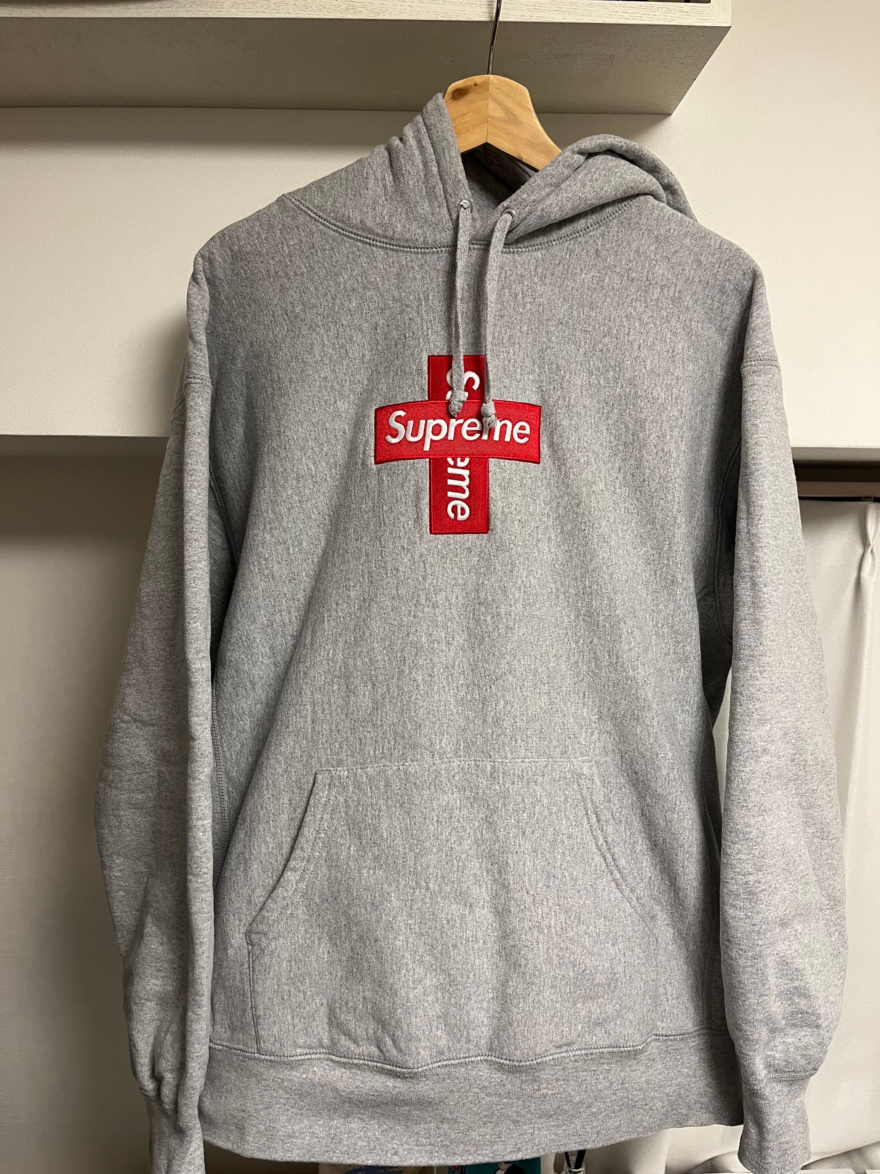 Supreme Cross Box Logo Hooded Sweatshirt "Grey"