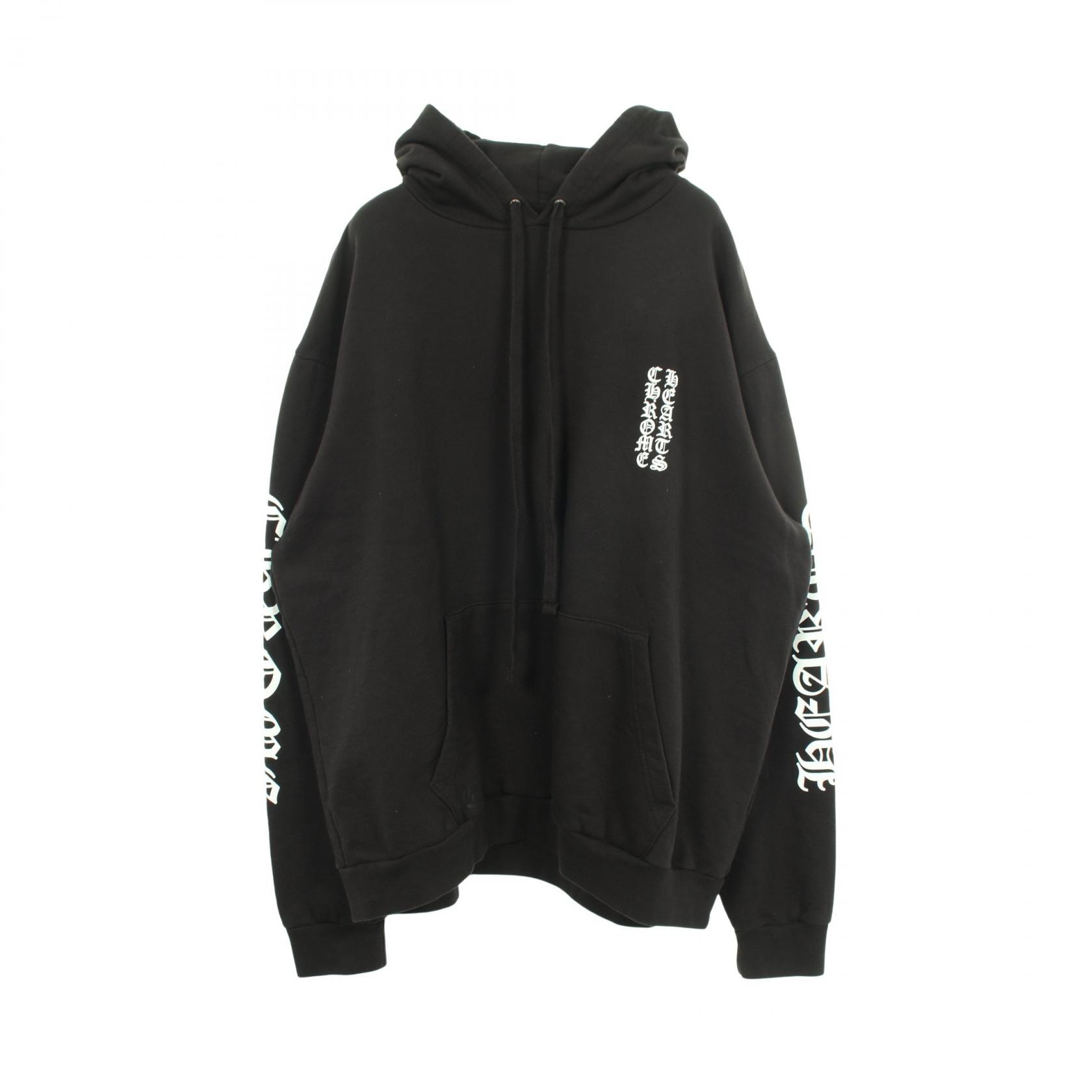 クロムハーツ CHROME HEARTS ヴァーティカルロゴ パーカー 衣料品 トップス コットン メンズ ブラック系 【中古】