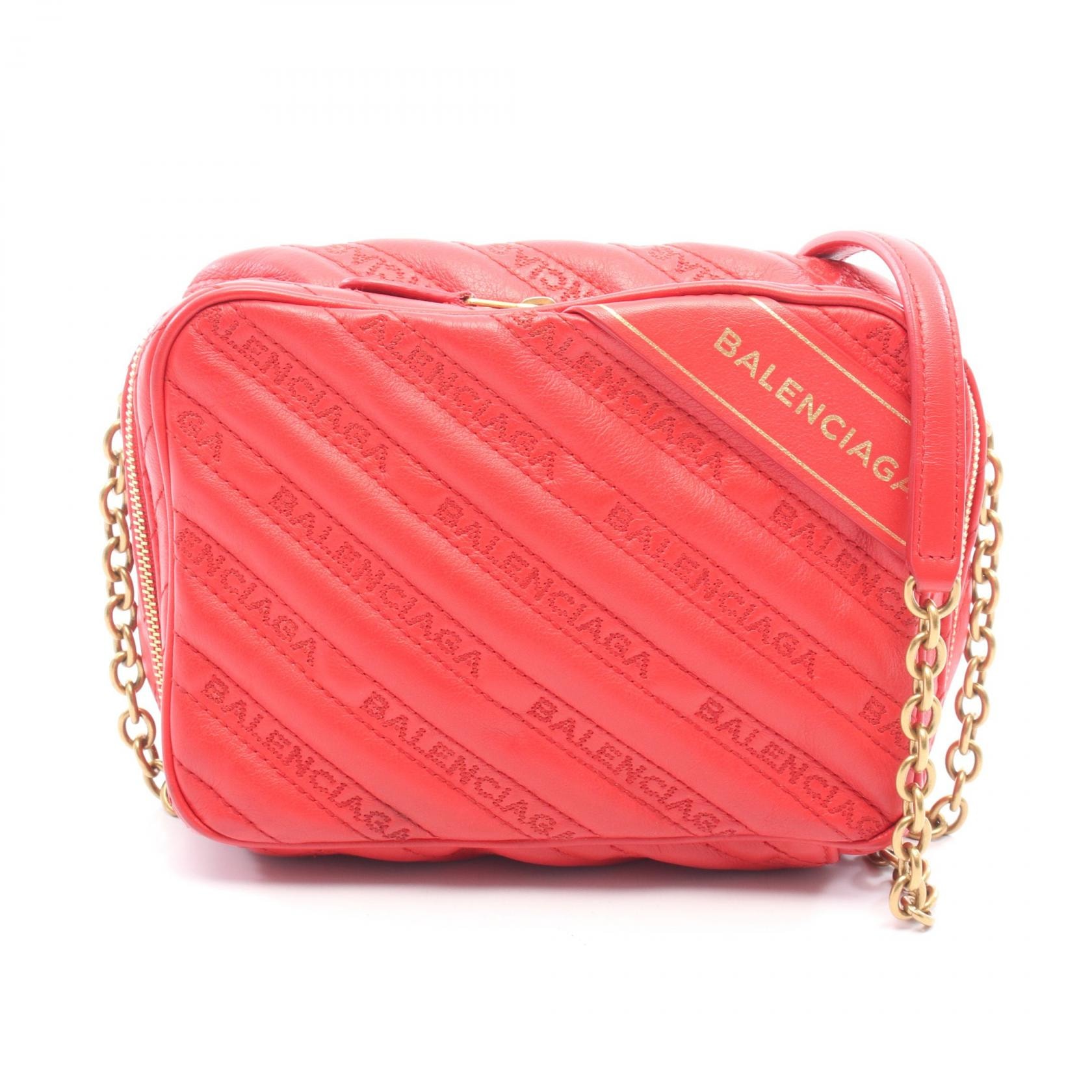 バレンシアガ BALENCIAGA ブランケットリポーターXS ショルダーバッグ バッグ レザー レディース レッド系 【中古】