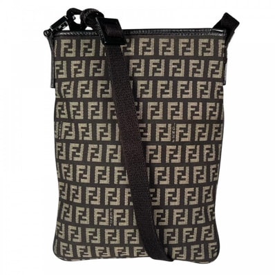 FENDI フェンディ ショルダーバッグ キャンバス レザー ブラウン 茶 シルバー金具 メンズ【中古品】