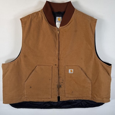 古着 カーハート Carhartt ダック ベスト ワンポイントロゴ ワーク 大きいサイズ 中綿キルティング 14044 キャメル メンズ