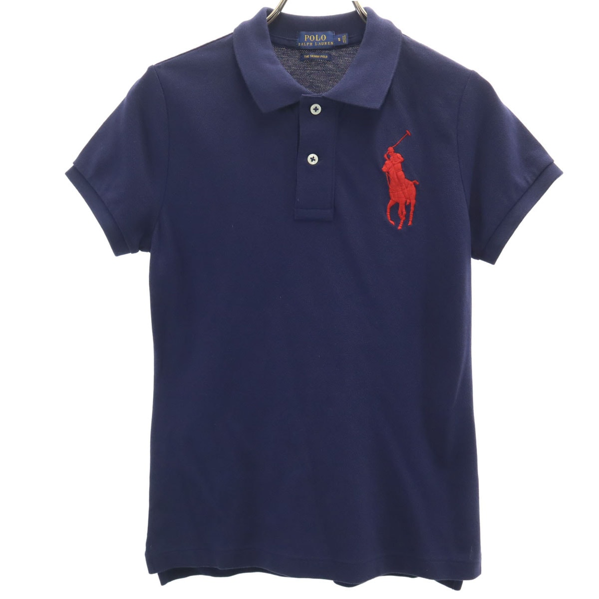 POLO RALPH LAUREN ポロラルフローレン ビッグポニー刺繍 半袖 スキニー ポロシャツ S ネイビー 鹿の子