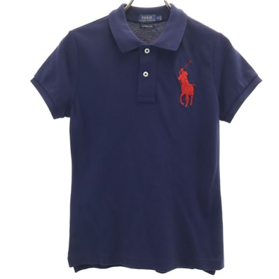 POLO RALPH LAUREN ポロラルフローレン ビッグポニー刺繍 半袖 スキニー ポロシャツ S ネイビー 鹿の子