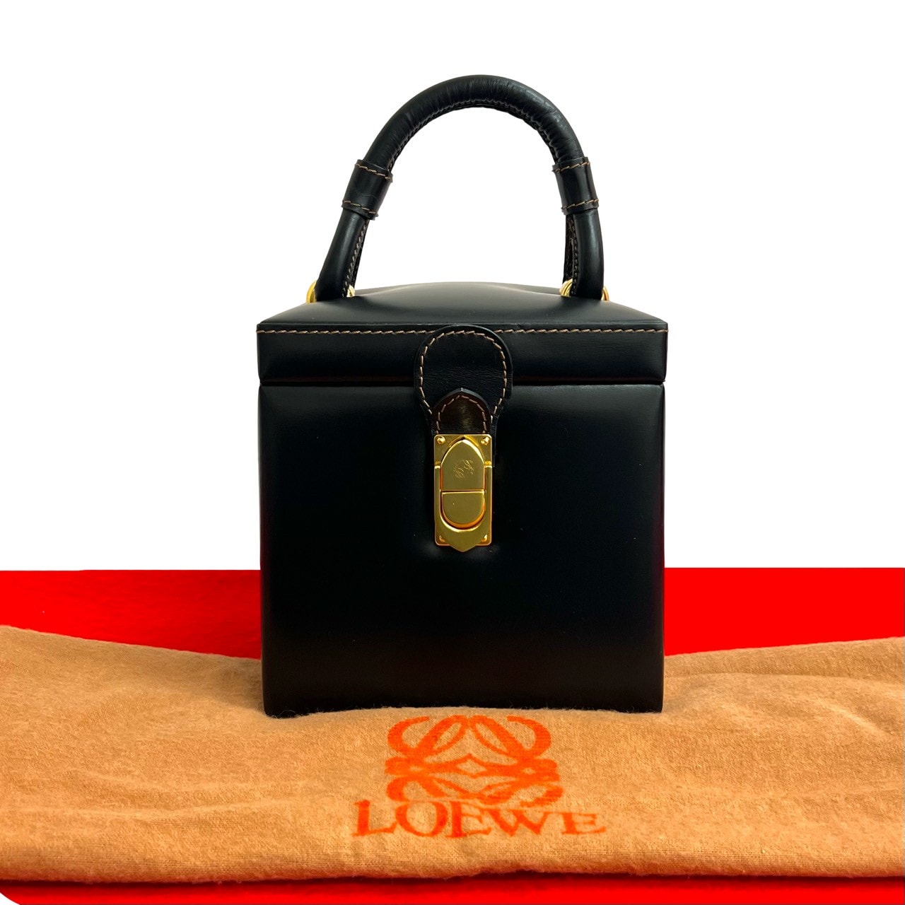 LOEWE ロエベ アナグラム ロゴ 金具 レザー ハンドバッグ ブラック
 46450