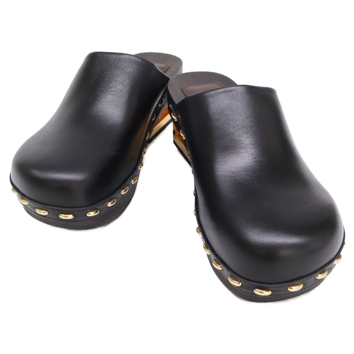 フェンディ 【美品】スムースレザー スタッズ クロッグ サンダル 37