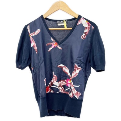 Salvatore Ferragamo サルヴァトーレフェラガモ カットソー 半袖 花 レディース ネイビー