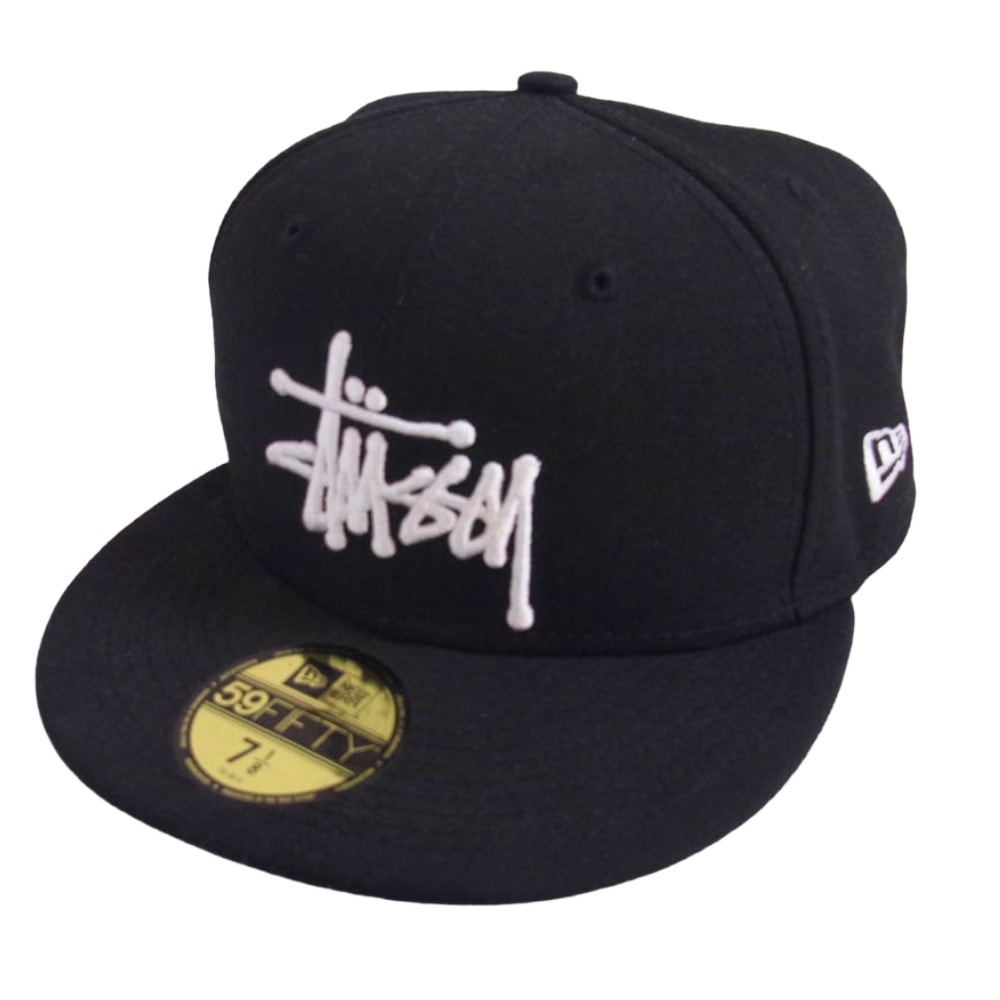 STUSSY ステューシー キャップ 1311038 × NEWERA ニューエラ ロゴ刺繍 ベースボール キャップ 帽子 ブラック系 7 1/8【中古】