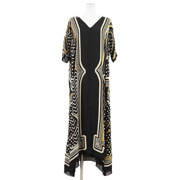 美品 エルメス シルクサテン ワンピース レディース ブラック 36 HERMES