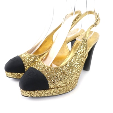 良品 シャネル パンプス ゴールド レディース 36.5 G37586