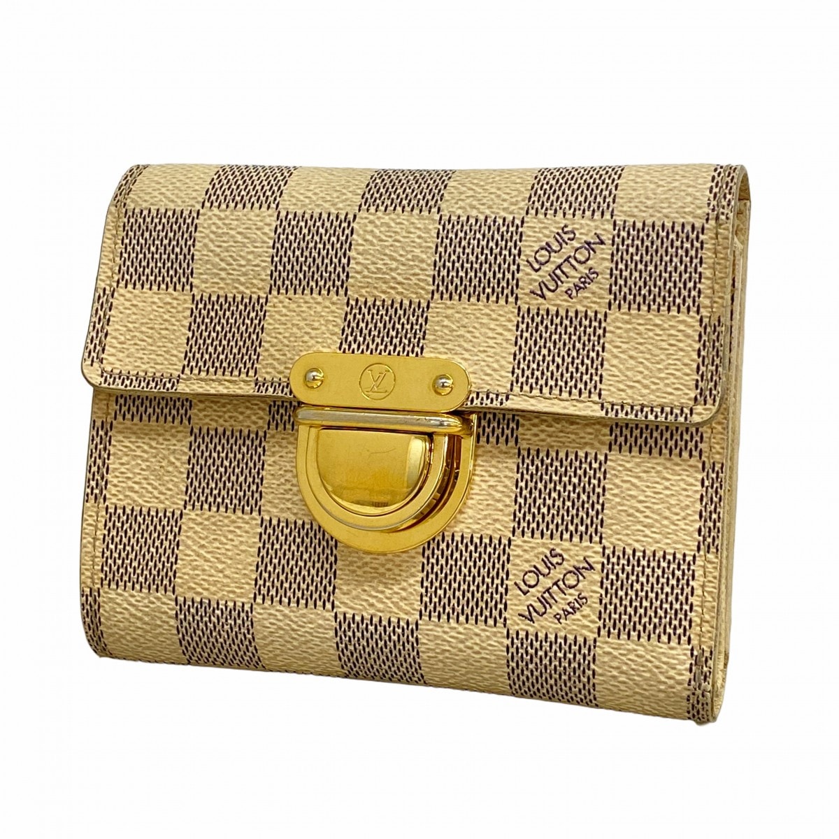 【6dc2913-k】ルイヴィトン 三つ折り財布 ダミエ・アズール ポルトフォイユコアラ N60013 ホワイト【中古】レディース