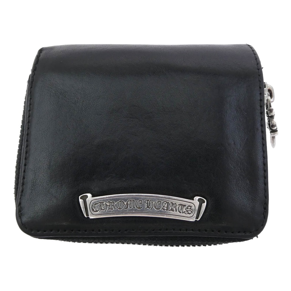 CHROME HEARTS クロムハーツ(原本無) ウォレット SQ ZIP BILL スクエアジップビル レザー ウォレット ブラック系【中古】