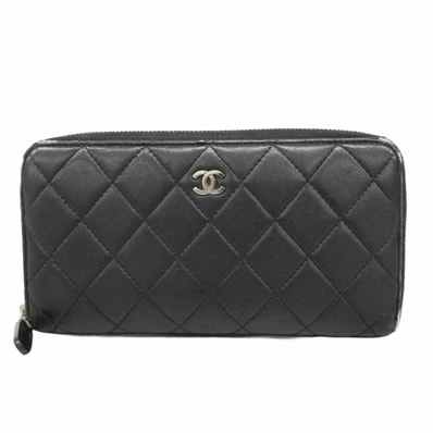 【6cd5433-k】シャネル 長財布 マトラッセ ラムスキン ブラック シルバー金具【中古】メンズ レディース ユニセックス