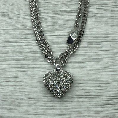 Dior Rhinestone Heart Necklace "Silver"