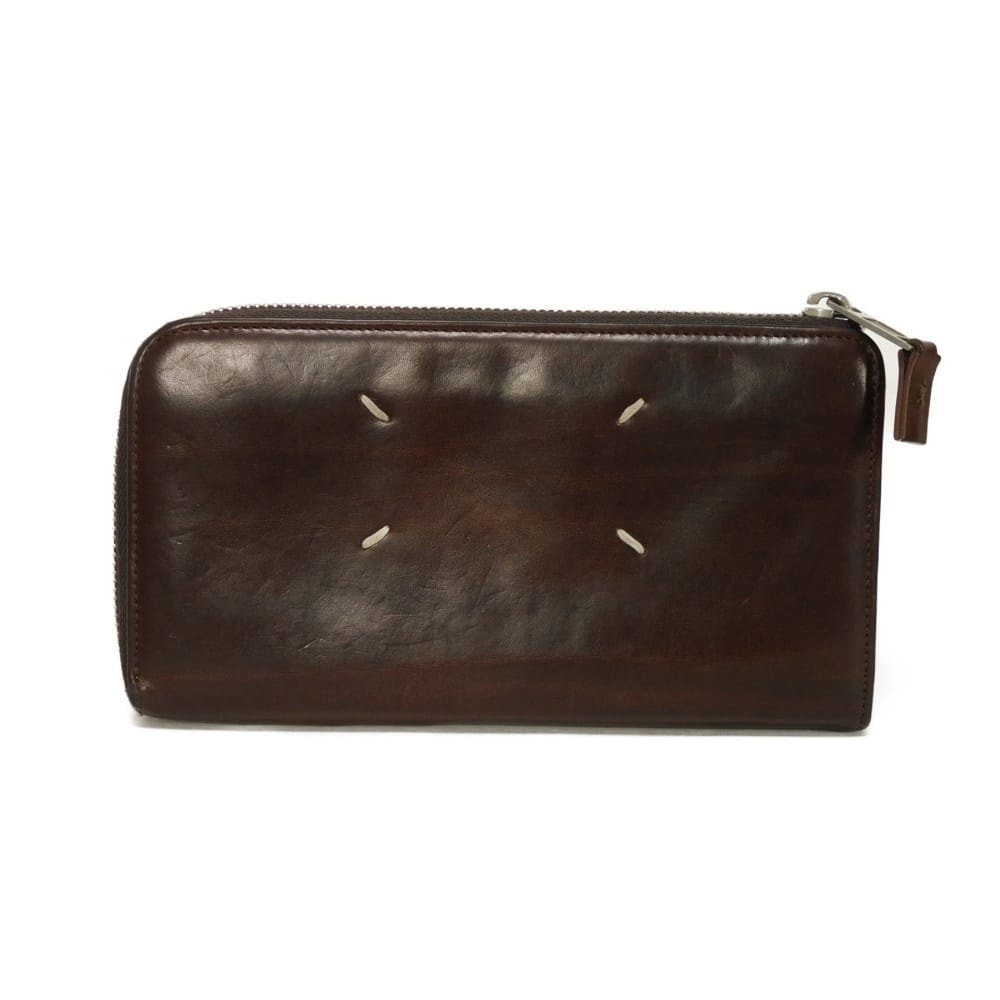 Maison Margiela メゾンマルジェラ ロングジップ ウォレット カーフ ベージュ バイカラー L字ファスナー コンパートメント カードケース コインケース 4ステッチ ブラウン 長財布 S55UI0178 P0412