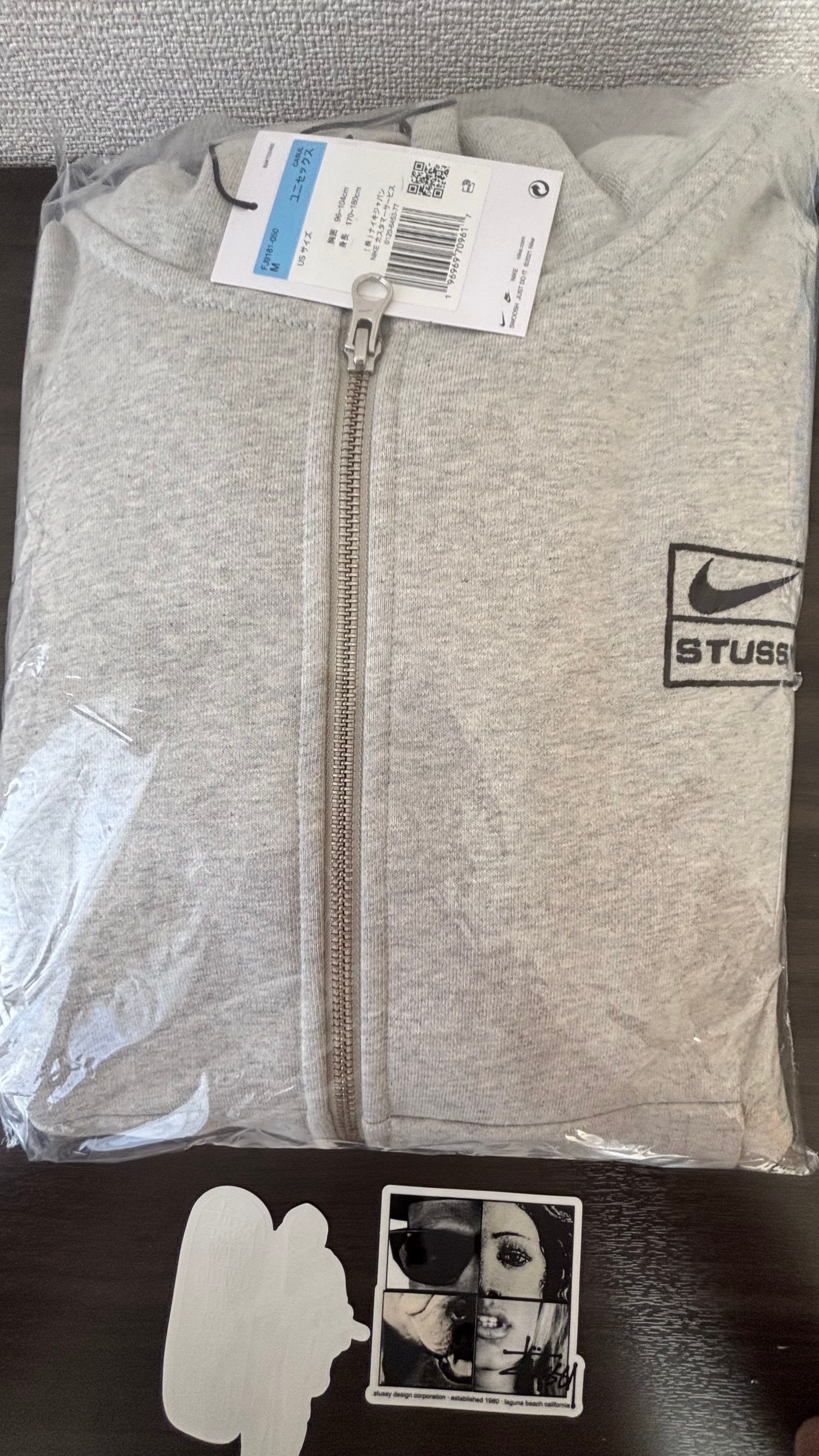 Stussy x Nike Fleece Zip Hoodie "Grey Heather" (US Size) FJ9181-050