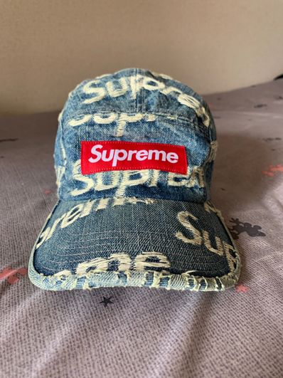 Supreme Frayed Logos Denim Camp Cap "Blue"