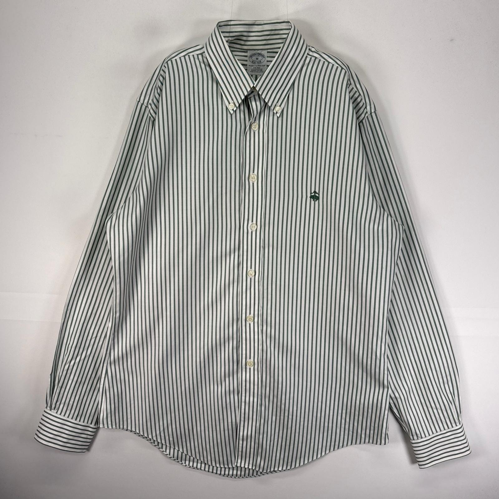 古着 ブルックスブラザーズ Brooks Brothers 長袖シャツ ボタンダウン ワンポイント 1818 M  グリーン系 ストライプ メンズ