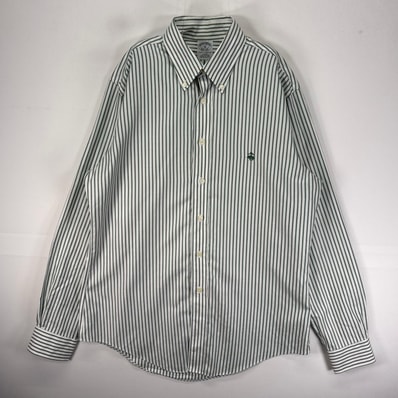 古着 ブルックスブラザーズ Brooks Brothers 長袖シャツ ボタンダウン ワンポイント 1818 M グリーン系 ストライプ メンズ