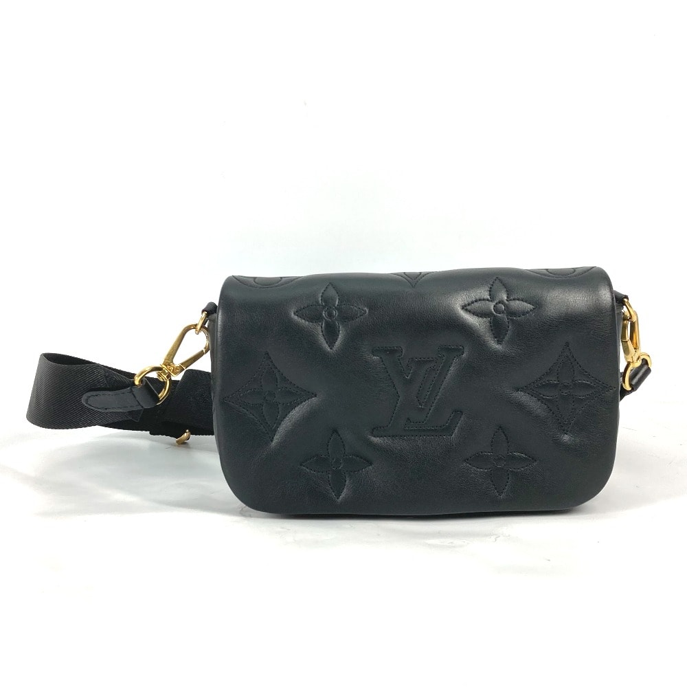 ルイヴィトン LOUIS VUITTON ウォレットオンストラップ M81398 モノグラム バブルグラム 長財布 斜め掛け クラッチバッグ 2WAYバッグ ショルダーバッグ レザー ブラック 美品